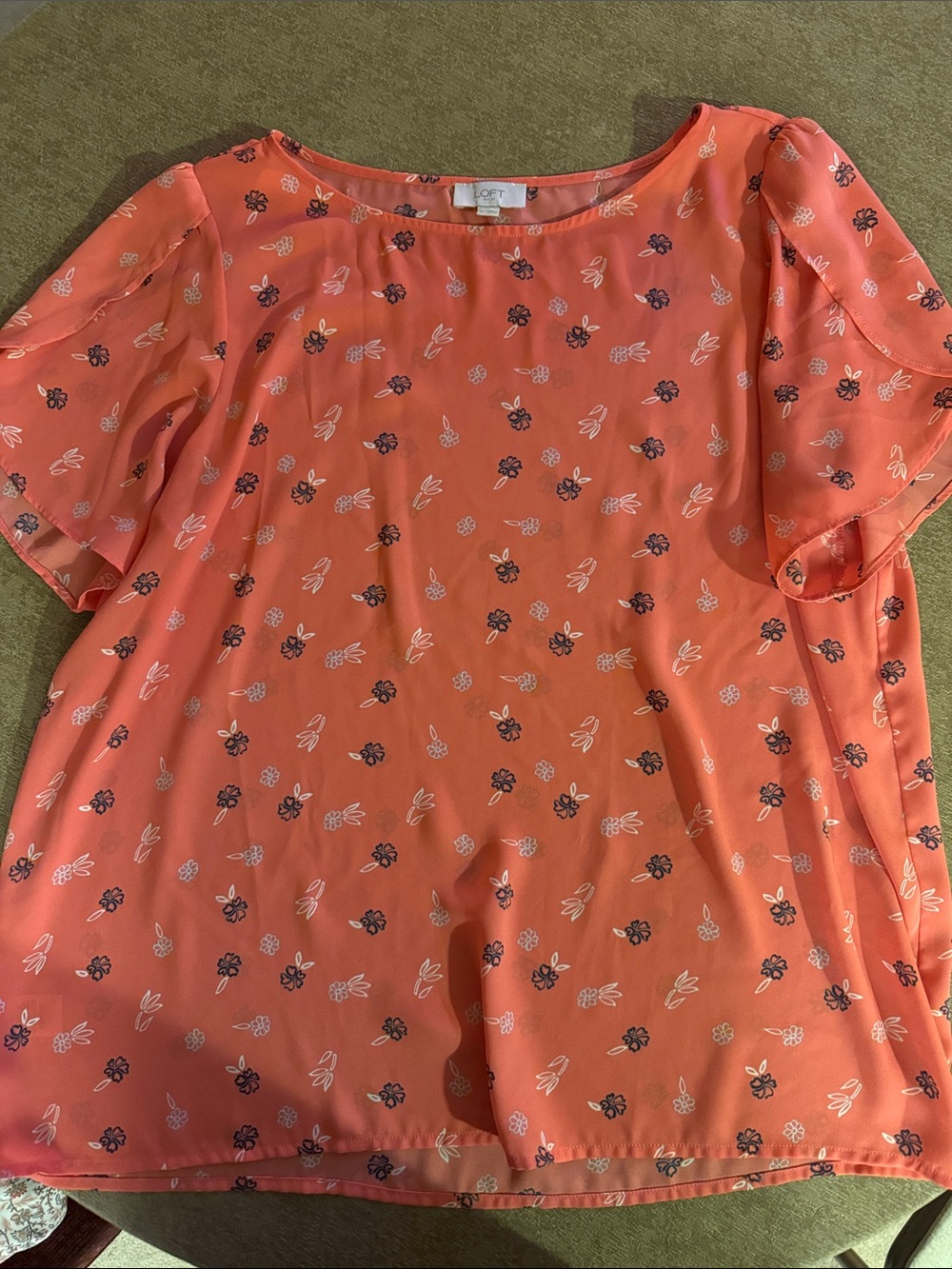 LOFT Coral Floral Short Flutter-Sleeve Top